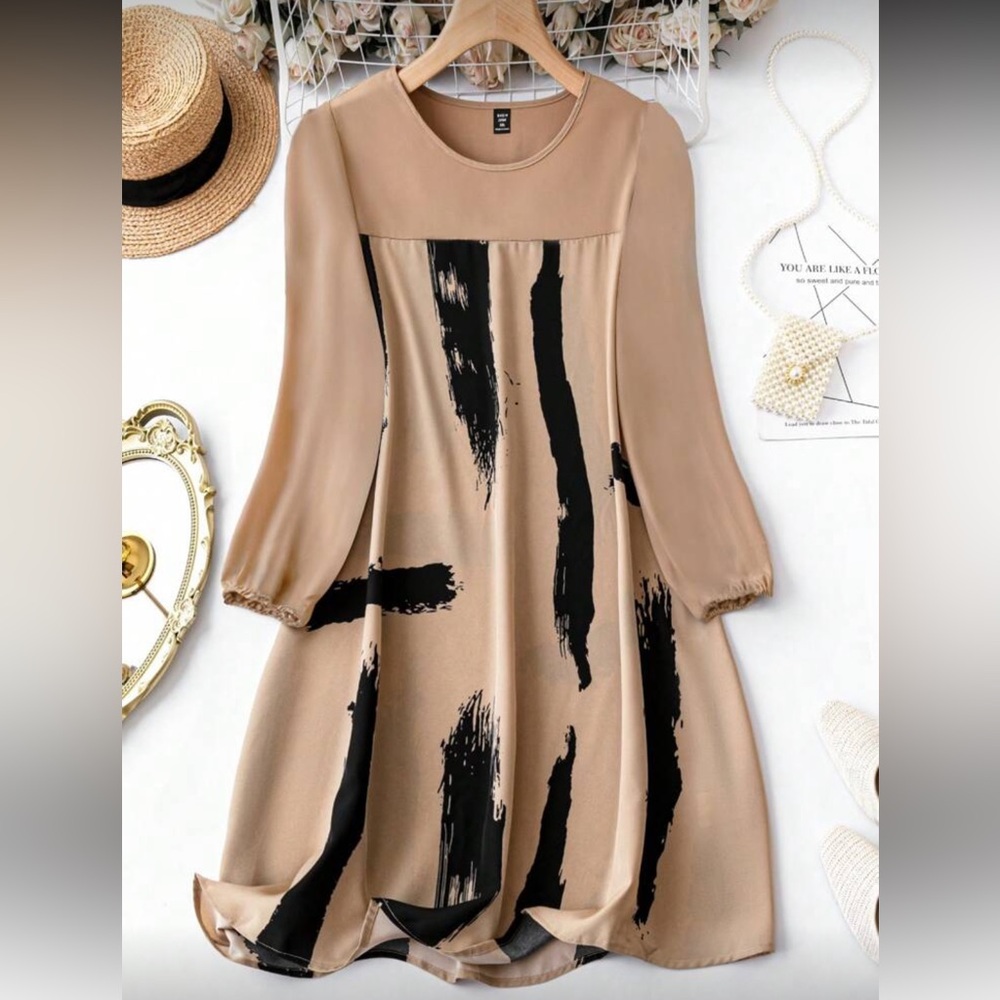 Chic Tan and Black Abstract Dress Plus Sz 16 nwt